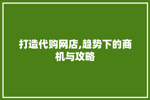 打造代购网店,趋势下的商机与攻略