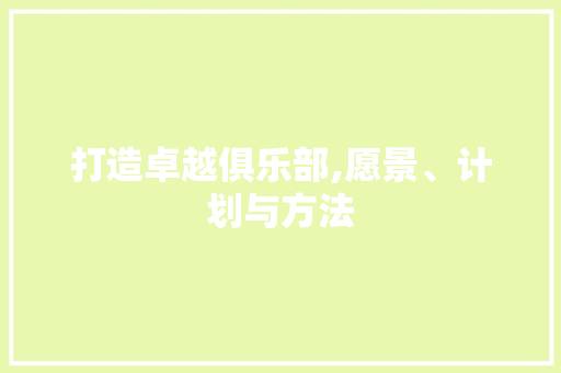 打造卓越俱乐部,愿景、计划与方法