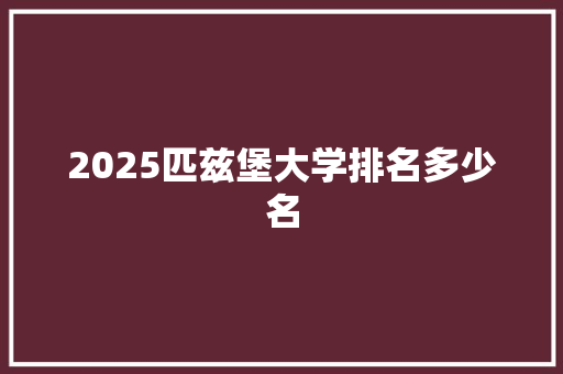 2025匹兹堡大学排名多少名