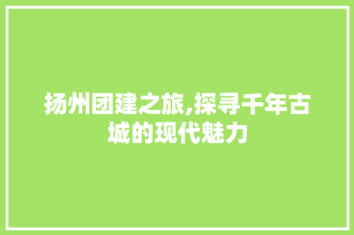 扬州团建之旅,探寻千年古城的现代魅力