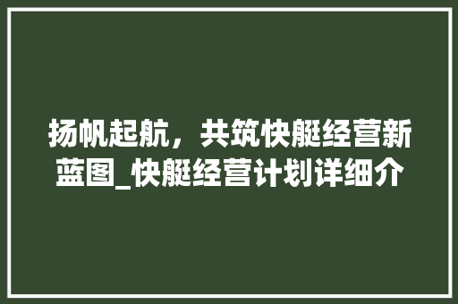 扬帆起航，共筑快艇经营新蓝图_快艇经营计划详细介绍