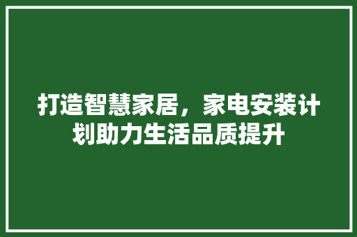 打造智慧家居，家电安装计划助力生活品质提升
