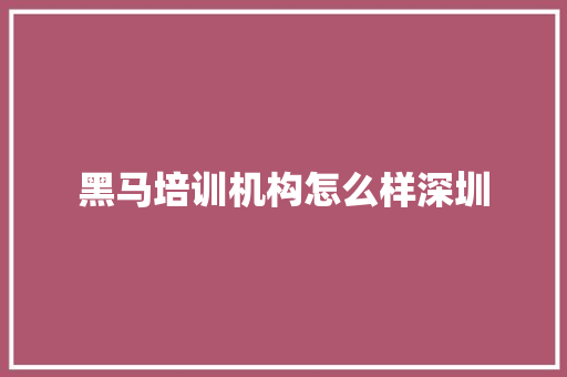 黑马培训机构怎么样深圳