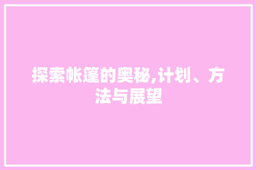 探索帐篷的奥秘,计划、方法与展望