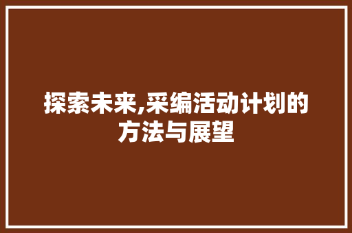 探索未来,采编活动计划的方法与展望