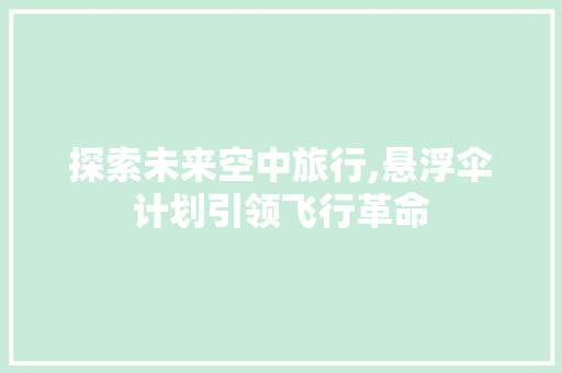 探索未来空中旅行,悬浮伞计划引领飞行革命