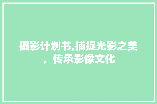 摄影计划书,捕捉光影之美，传承影像文化