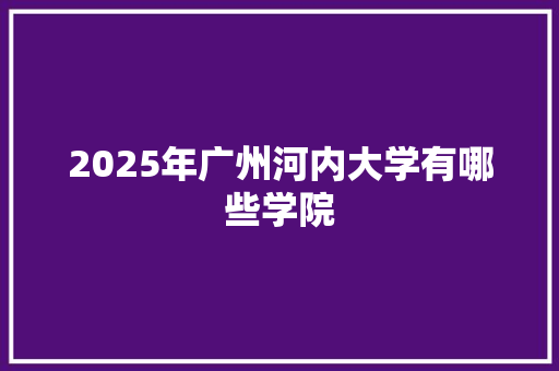 2025年广州河内大学有哪些学院