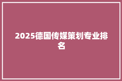 2025德国传媒策划专业排名