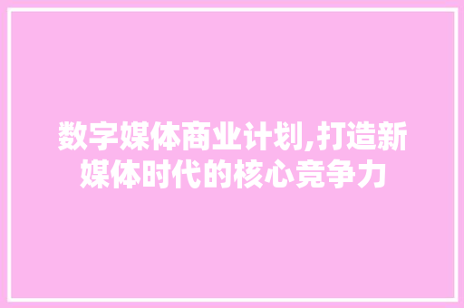 数字媒体商业计划,打造新媒体时代的核心竞争力