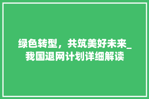 绿色转型，共筑美好未来_我国退网计划详细解读