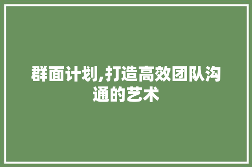 群面计划,打造高效团队沟通的艺术