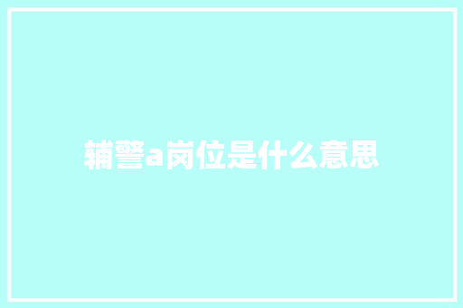 辅警a岗位是什么意思