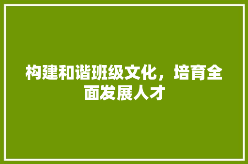 构建和谐班级文化，培育全面发展人才