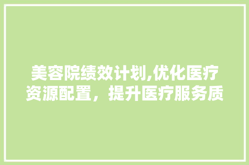 美容院绩效计划,优化医疗资源配置，提升医疗服务质量