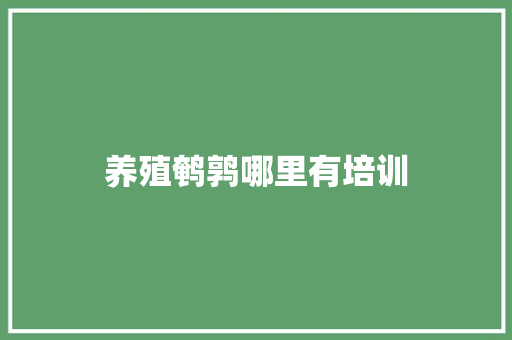 养殖鹌鹑哪里有培训