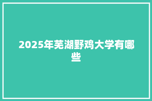 2025年芜湖野鸡大学有哪些