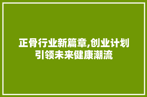 正骨行业新篇章,创业计划引领未来健康潮流
