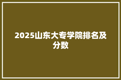 2025山东大专学院排名及分数