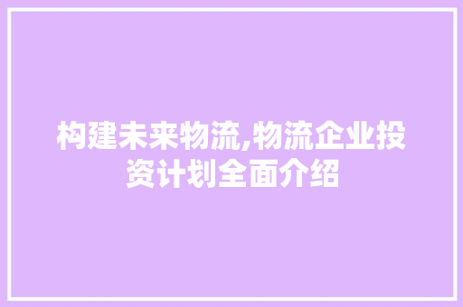 构建未来物流,物流企业投资计划全面介绍