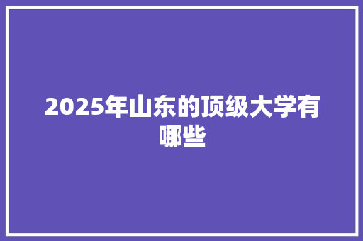 2025年山东的顶级大学有哪些