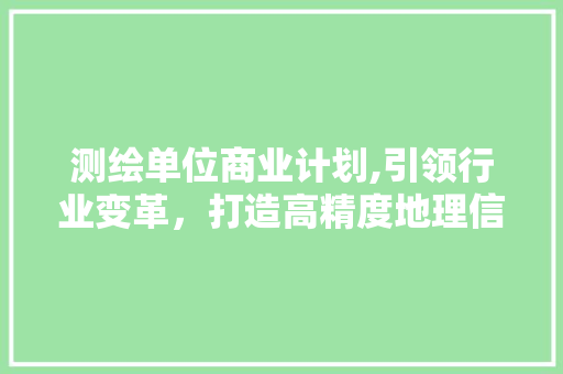 测绘单位商业计划,引领行业变革，打造高精度地理信息服务新标杆