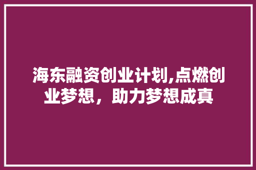 海东融资创业计划,点燃创业梦想，助力梦想成真