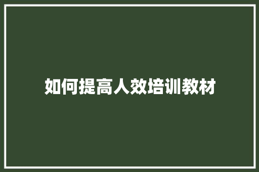 如何提高人效培训教材