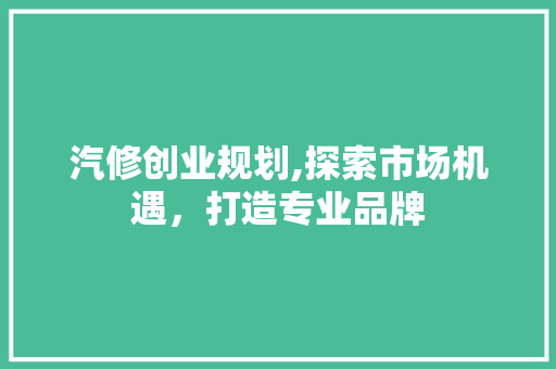 汽修创业规划,探索市场机遇，打造专业品牌