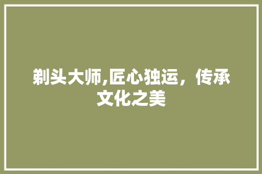 剃头大师,匠心独运，传承文化之美