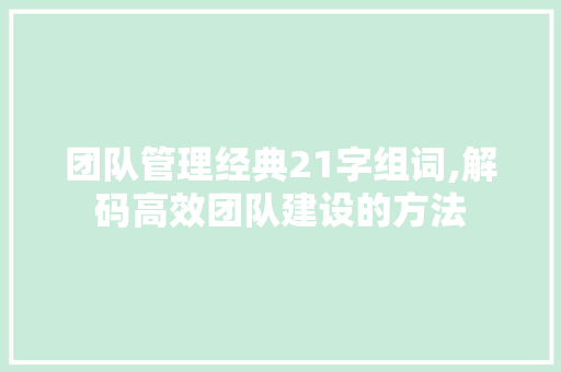 团队管理经典21字组词,解码高效团队建设的方法
