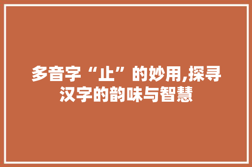 多音字“止”的妙用,探寻汉字的韵味与智慧