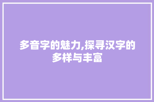 多音字的魅力,探寻汉字的多样与丰富