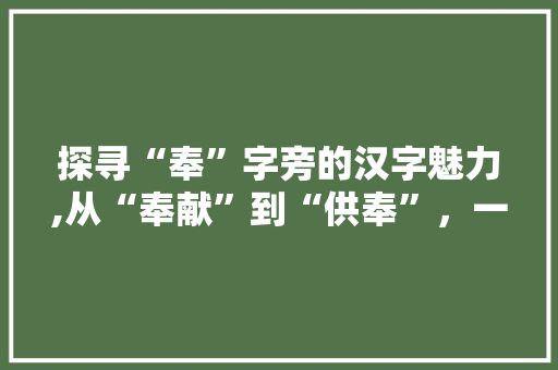 探寻“奉”字旁的汉字魅力,从“奉献”到“供奉”，一场汉字文化的盛宴