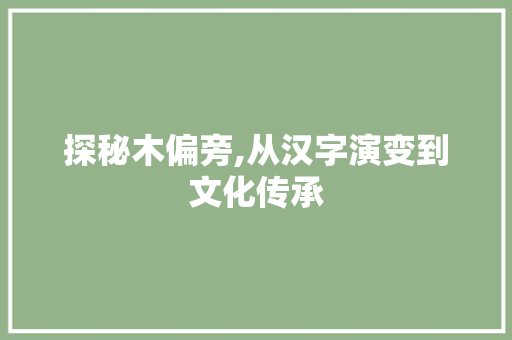 探秘木偏旁,从汉字演变到文化传承