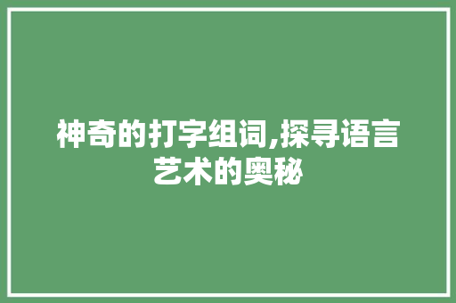 神奇的打字组词,探寻语言艺术的奥秘