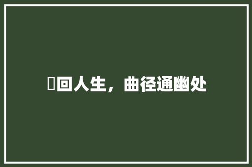 迀回人生，曲径通幽处 问答