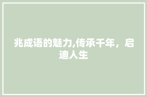 兆成语的魅力,传承千年，启迪人生
