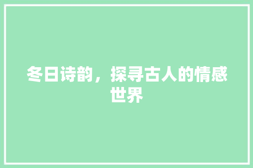 冬日诗韵，探寻古人的情感世界