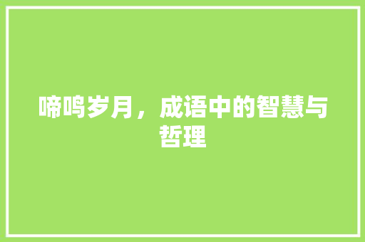 啼鸣岁月，成语中的智慧与哲理