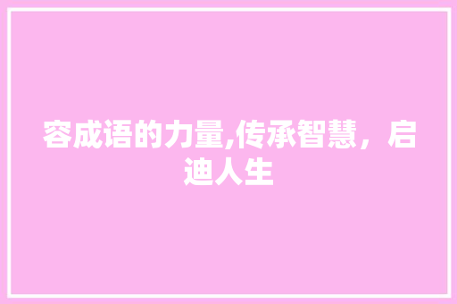 容成语的力量,传承智慧，启迪人生