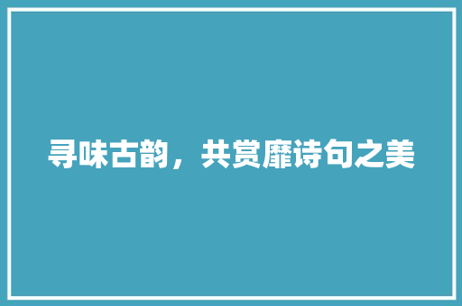 寻味古韵，共赏靡诗句之美