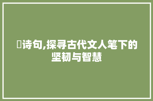 怬诗句,探寻古代文人笔下的坚韧与智慧