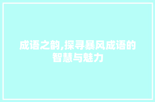 成语之韵,探寻暴风成语的智慧与魅力 问答