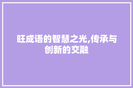 旺成语的智慧之光,传承与创新的交融