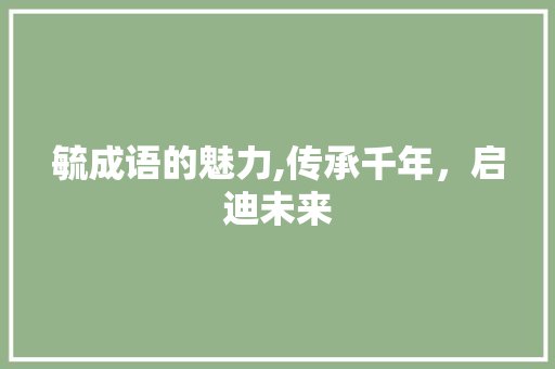 毓成语的魅力,传承千年，启迪未来