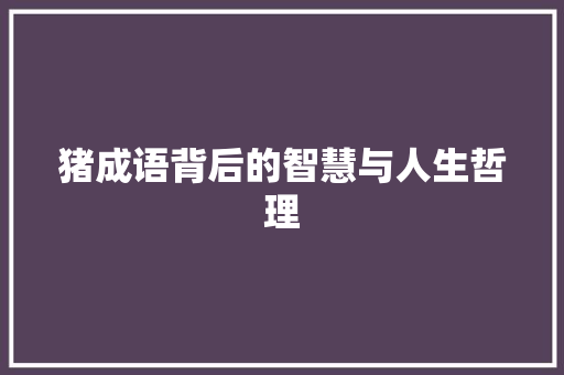 猪成语背后的智慧与人生哲理 问答
