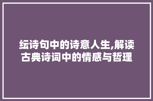 纭诗句中的诗意人生,解读古典诗词中的情感与哲理