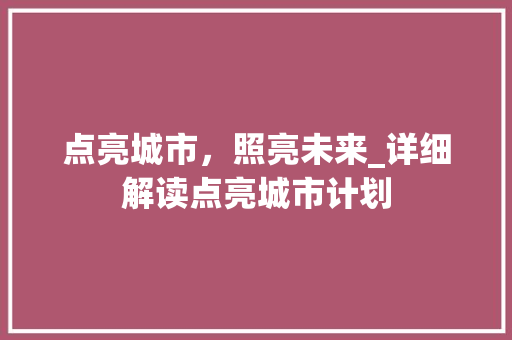 点亮城市，照亮未来_详细解读点亮城市计划