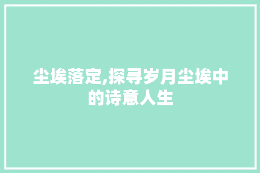 尘埃落定,探寻岁月尘埃中的诗意人生